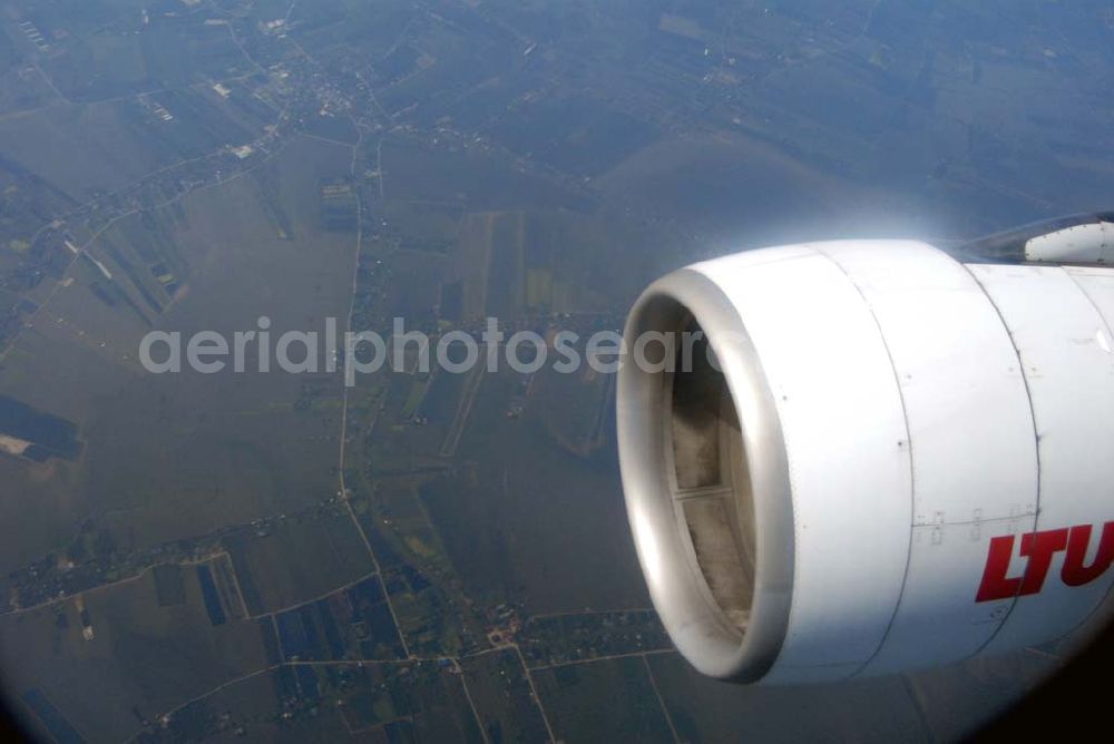 Aerial image Bangkok / Thailand - Landeanflug mit einem Airbus A330 der LTU auf dem Flughafen Bangkok International von Norden her über Reisanbaugebiete am Stadtrand