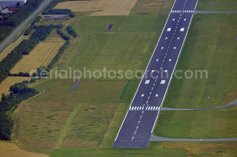 Aerial image Dortmund - Runway of Dortmund Airport in the state of North Rhine-Westphalia. The airport is located in the east of Dortmund at the city limits of Holzwickede and Unna. The former public airfield is now the fourth largest commercial airport in North Rhine-Westphalia