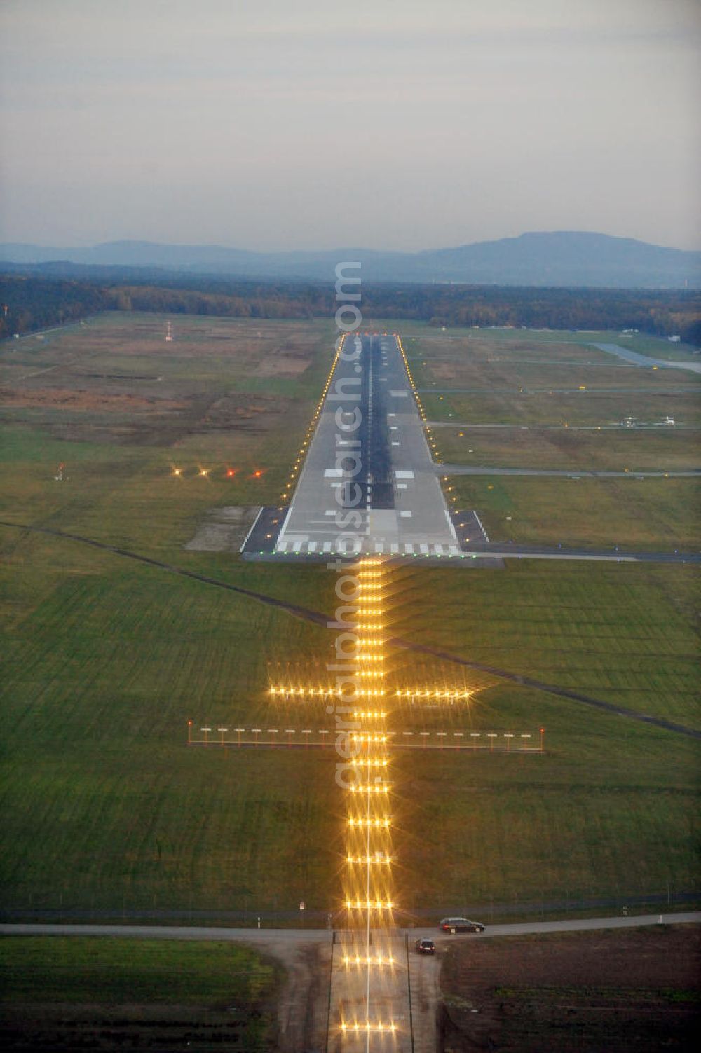 Aerial image Nürnberg - Beleuchtung / Befeuerung der Landebahn / Startbahn am Flughafen Nürnberg EDDN. Lighting / beaconing of the runway at the Nuremberg airport NUE.