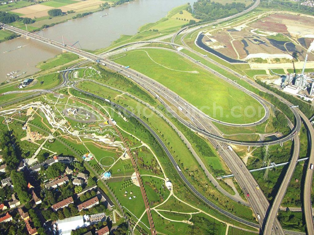 Leverkusen (NRW) from the bird's eye view: 29.08.2005 Leverkusen (NRW) Blick auf das Gelände des Landesgartenschau 2005 in Leverkusen Landesgartenschau Leverkusen 2005 gGmbH , Nobelstraße 91, 51373 Leverkusen, Telefon: 0214/ 406-6767, Fax: 0214/ 406-6702, info@lgs-lev.de,