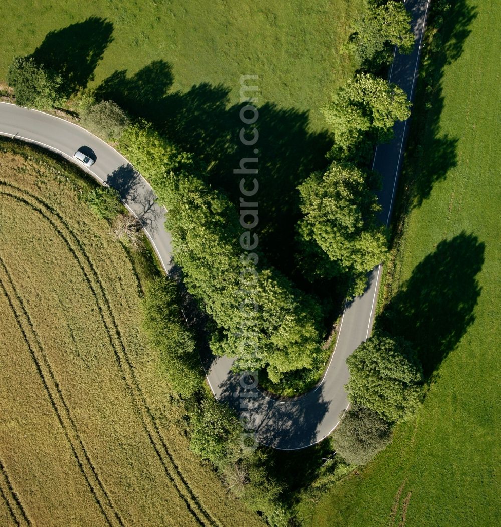 Neuenrade from above - View of the land road L 842 in Neuenrade in the state North Rhine-Westphalia