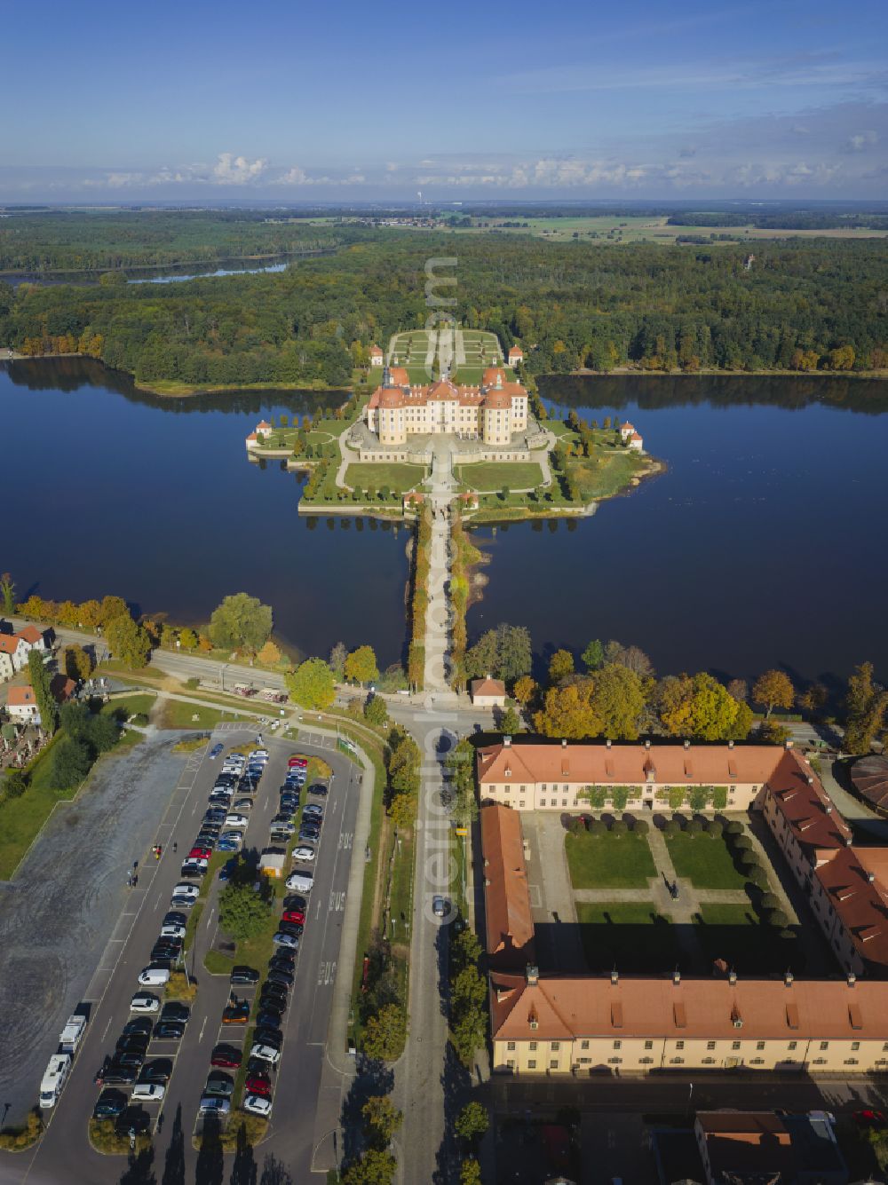 Aerial photograph Moritzburg - Moritzburg State Stud and Baroque Palace in Moritzburg in the state of Saxony, Germany