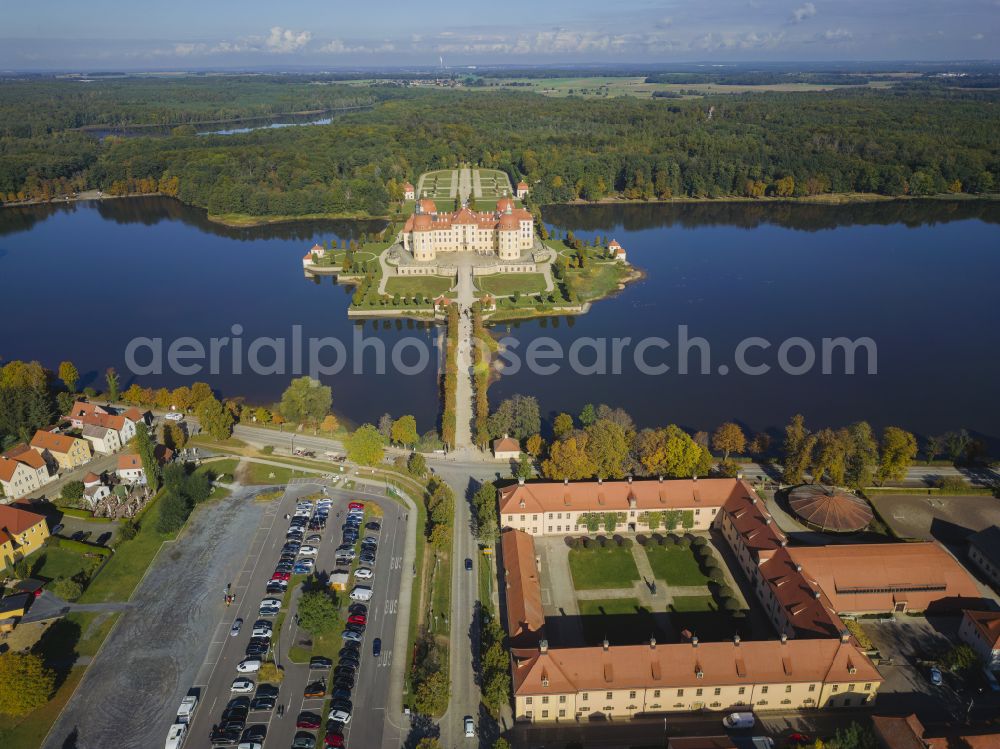 Moritzburg from above - Moritzburg State Stud and Baroque Palace in Moritzburg in the state of Saxony, Germany