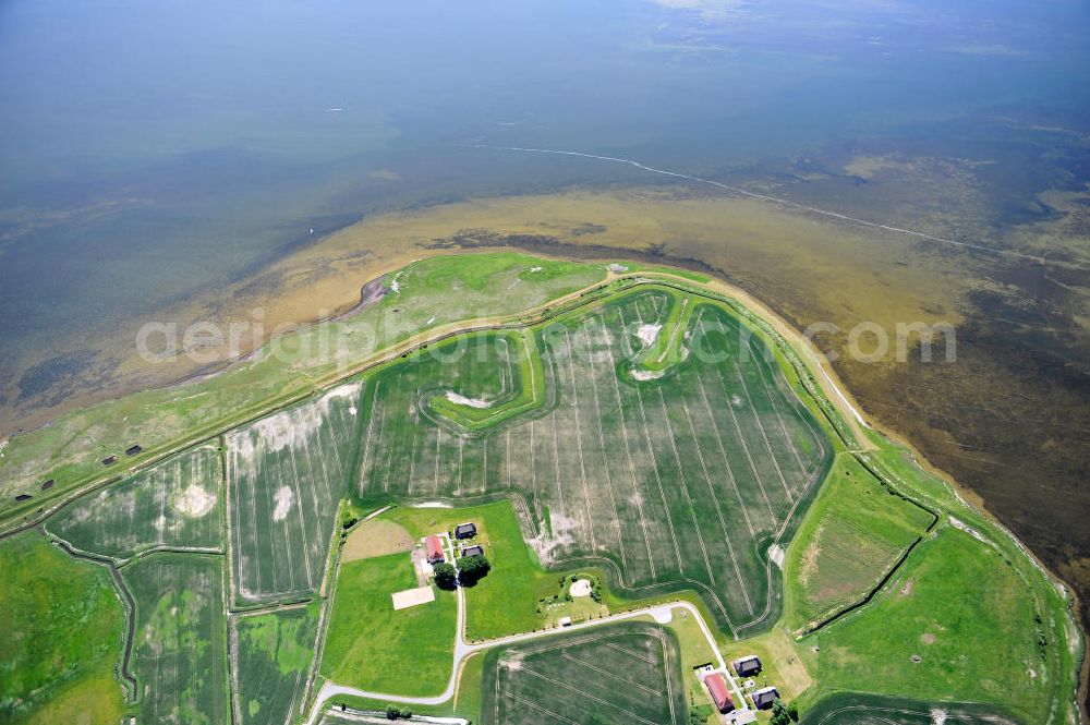 Lieschow from above - Landhotel & Restaurant Kiebitzort im Nationalpark Vorpommersche Boddenlandschaft in Lieschow auf der Insel Rügen direkt am Kubitzer Bodden in Mecklenburg-Vorpommern. Country hotel and restaurant Kiebitzort in the national park in Lischow at the Rugia island in Mecklenburg-Western Pomerania.