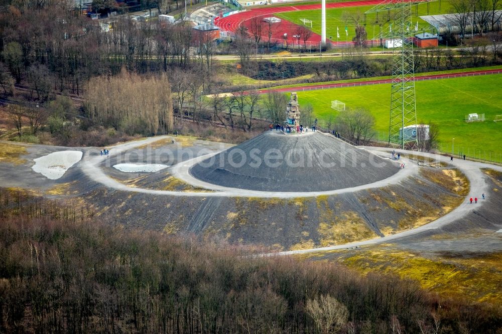 Gelsenkirchen from above - Landmark Himmelstreppe the artist Herman Prigann on a former slag heap in Gelsenkirchen in North Rhine-Westphalia