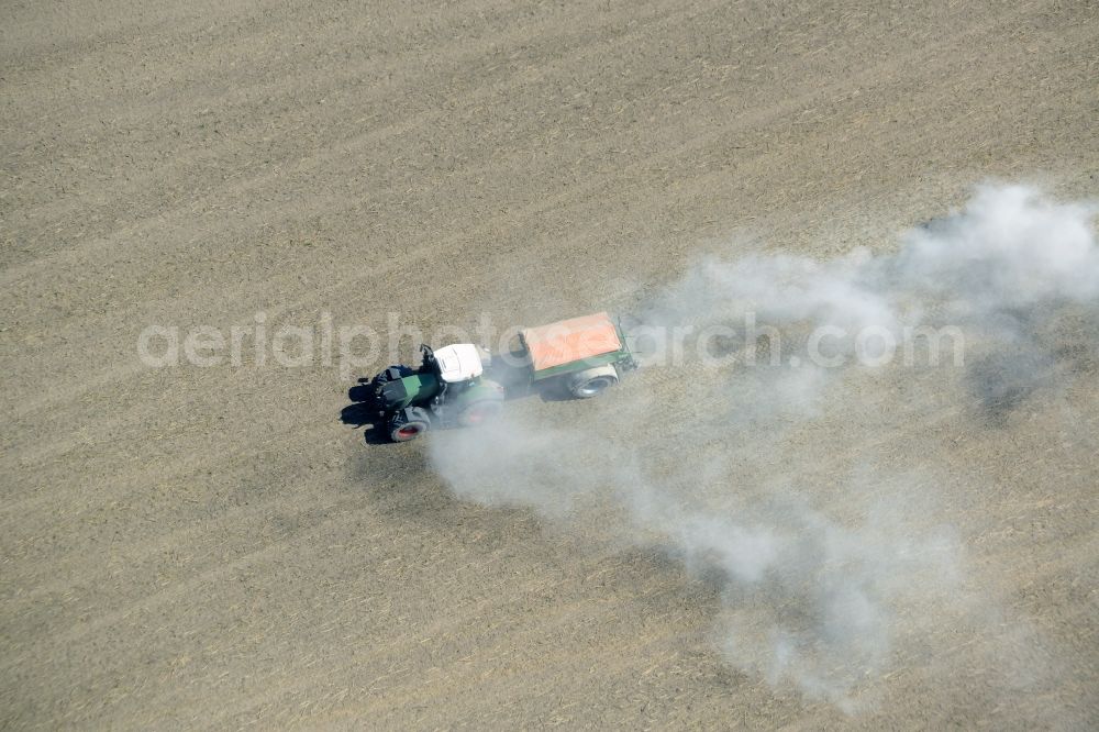 Lietzen from above - Farm equipment used for fertilizing fields in Lietzen in the state Brandenburg