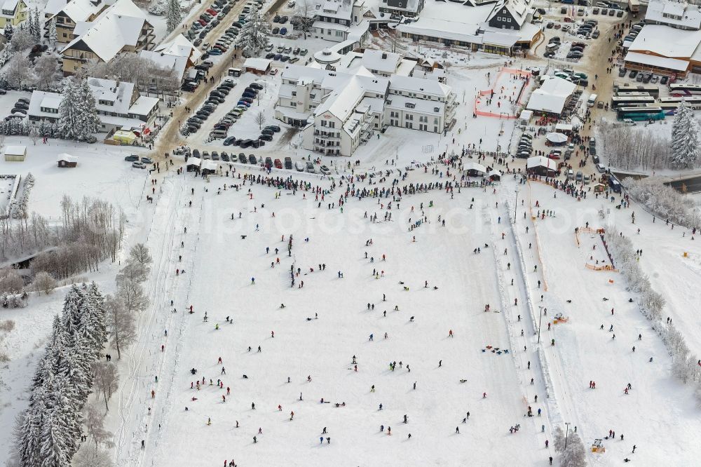 Winterberg from above - Landscape of the practice slope at St. George Hill in Winterberg center in the state of North Rhine-Westphalia NRW