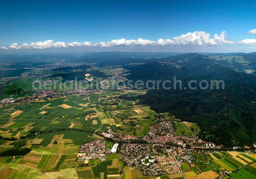 Aerial image Heitersheim - Landscape of fields of agriculture near Heitersheim in the state of Baden-Württemberg