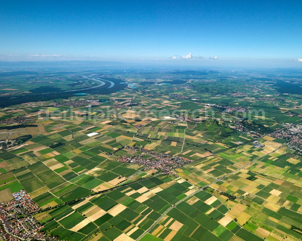 Heitersheim from above - Landscape of fields of agriculture near Heitersheim in the state of Baden-Württemberg