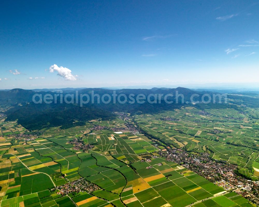 Heitersheim from above - Landscape of fields of agriculture near Heitersheim in the state of Baden-Württemberg