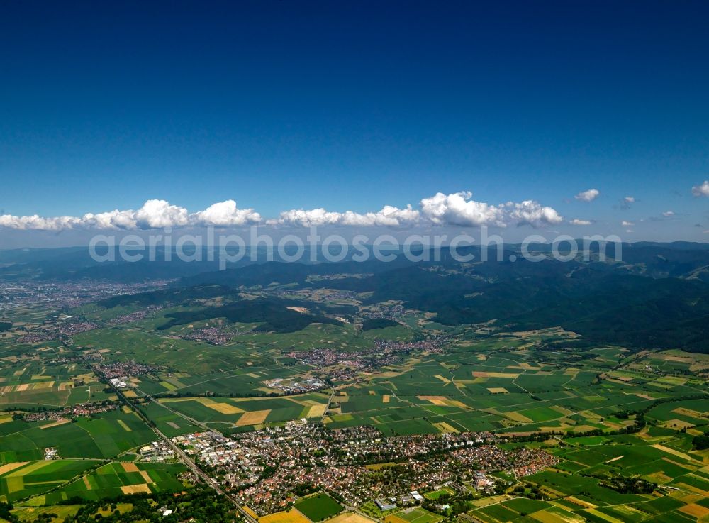 Aerial image Heitersheim - Landscape of fields of agriculture near Heitersheim in the state of Baden-Württemberg