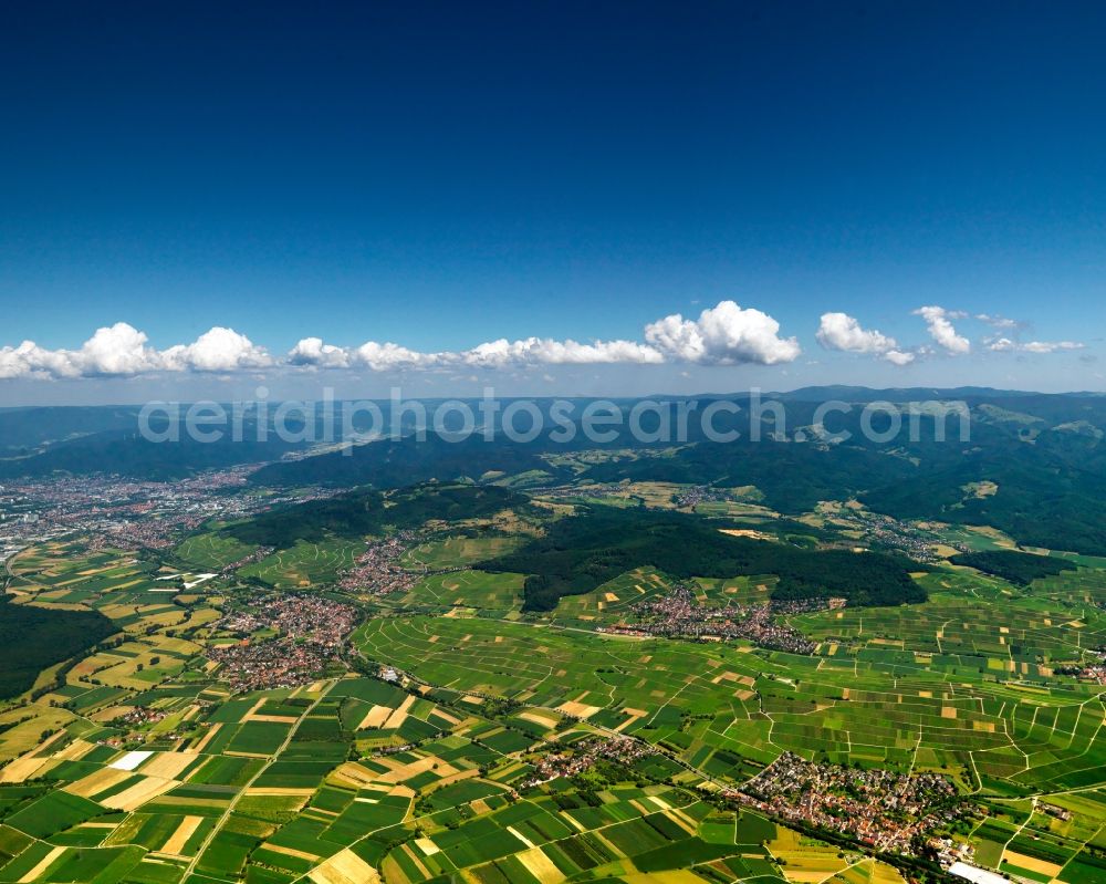 Aerial photograph Heitersheim - Landscape of fields of agriculture near Heitersheim in the state of Baden-Württemberg