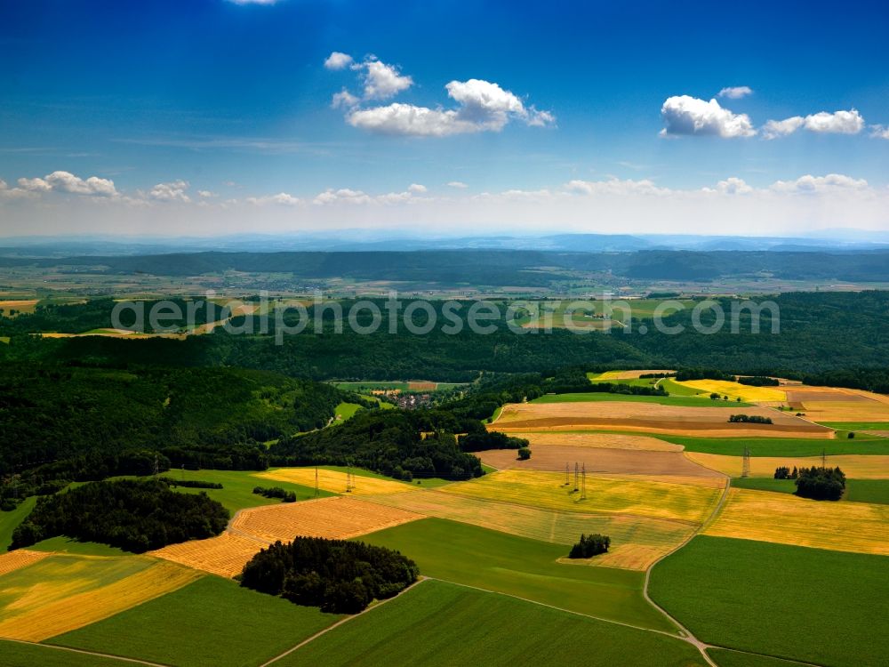 Aerial photograph Stühlingen OT Bettmaringen - Landscape of fields of agriculture near Bettmaringen in the state of Baden-Württemberg