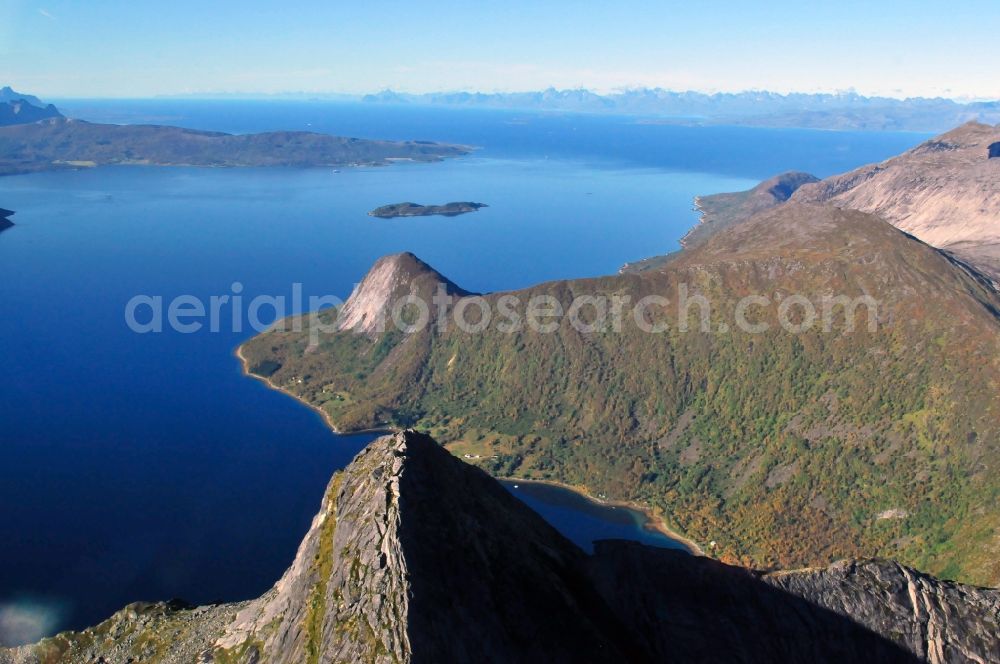 Aerial image Osen Sandvaeret - Landscape with the fjords on the mountain massif in Osen Sandvaeret in Nordland in Norway