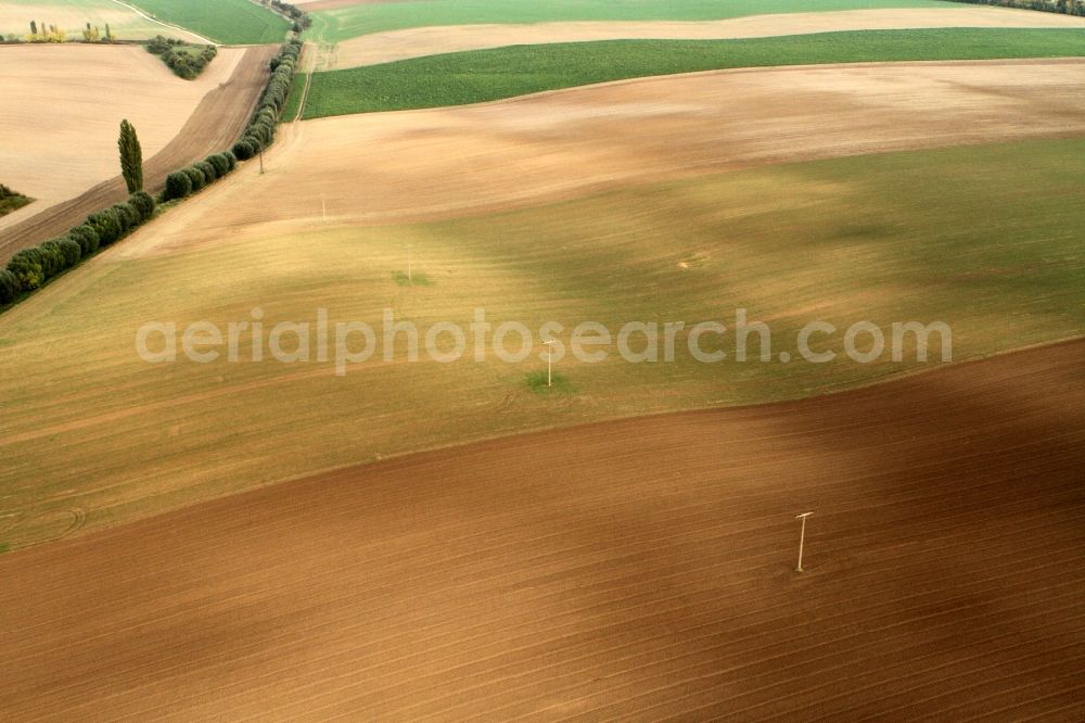 Aerial image Mühlhausen - Landscape / fall landscape harvested fields on the outskirts of Mühlhausen in Thuringia