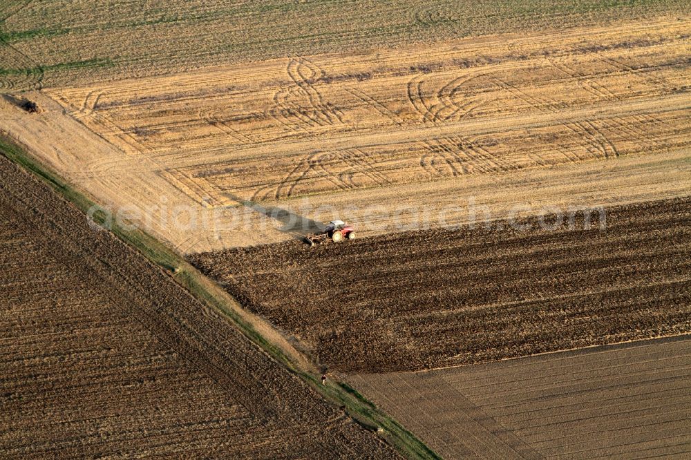 Mühlhausen from the bird's eye view: Landscape / fall landscape harvested fields on the outskirts of Mühlhausen in Thuringia