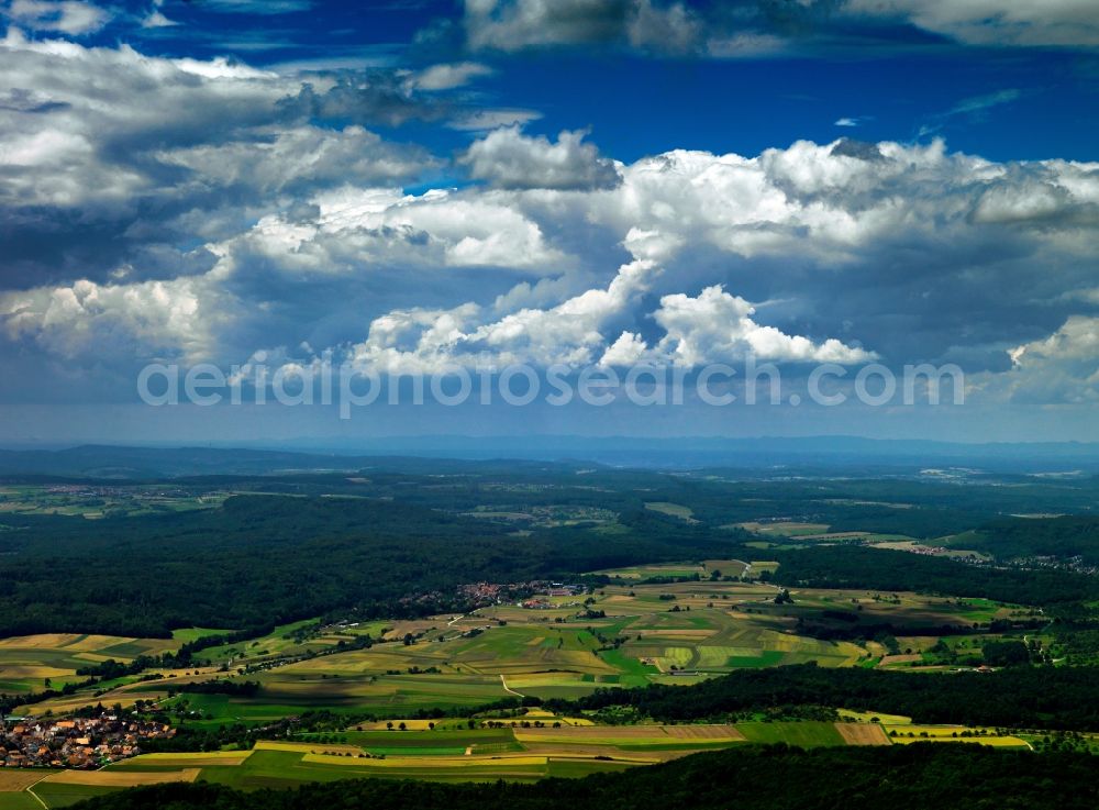 Vaihingen an der Enz from the bird's eye view: Landscape, hills and forest around Guendelbach in Vaihingen an der Enz in the state of Baden-Wuerttemberg. View of the Guendelbach part of the town which is surrounded by forest