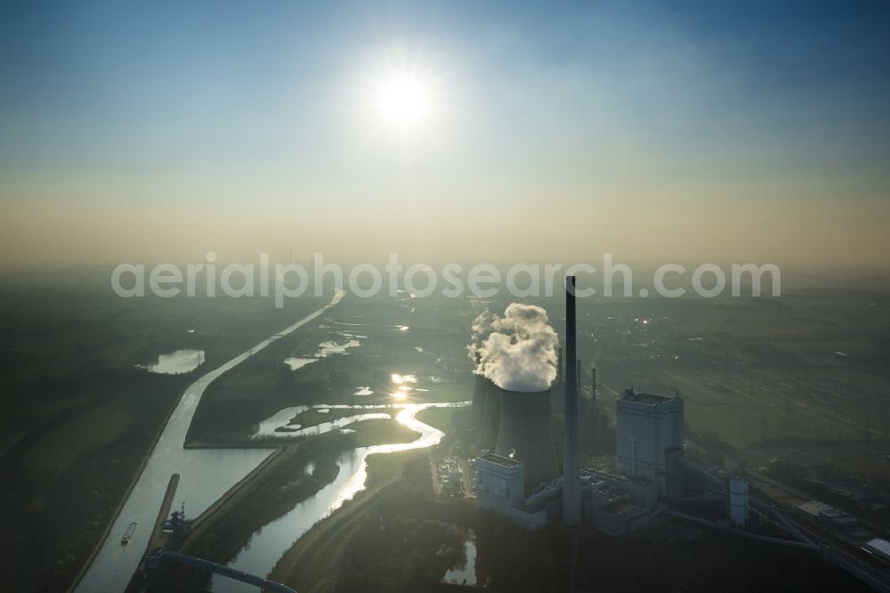 Werne from above - Landscape with inversion layer over the Gersteinwerk Werne Werne-Stockum in North Rhine-Westphalia