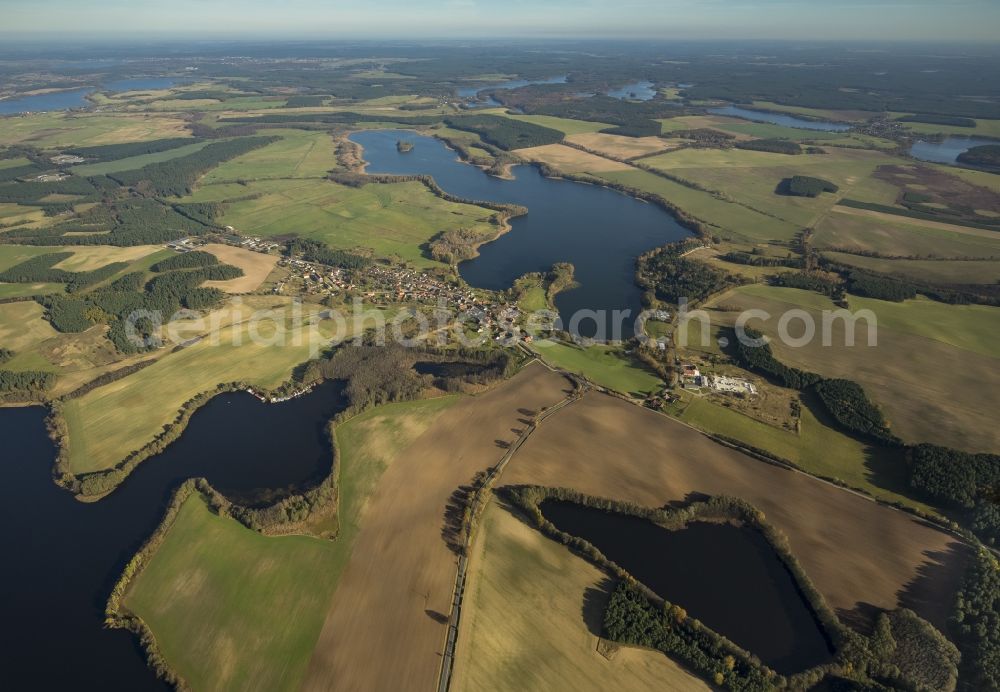 Wustrow from above - Landscape of the Mecklenburg Lake District in Wustrow in Mecklenburg - Western Pomerania