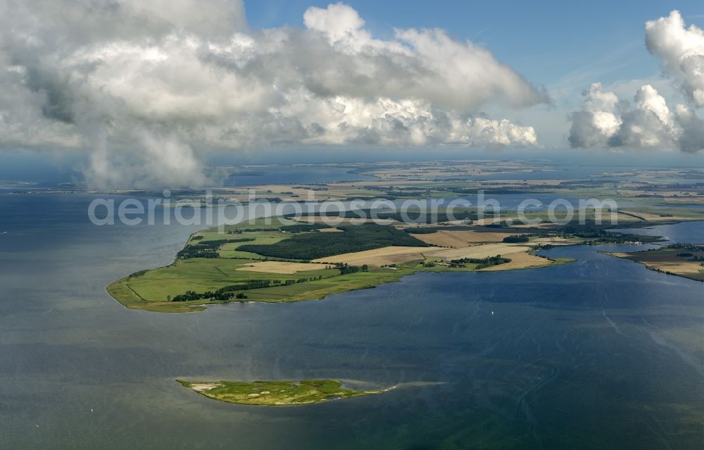 Ummanz from above - Landscape of the Baltic Sea coast Ummanz on the island of Rügen in Mecklenburg-Western Pomerania