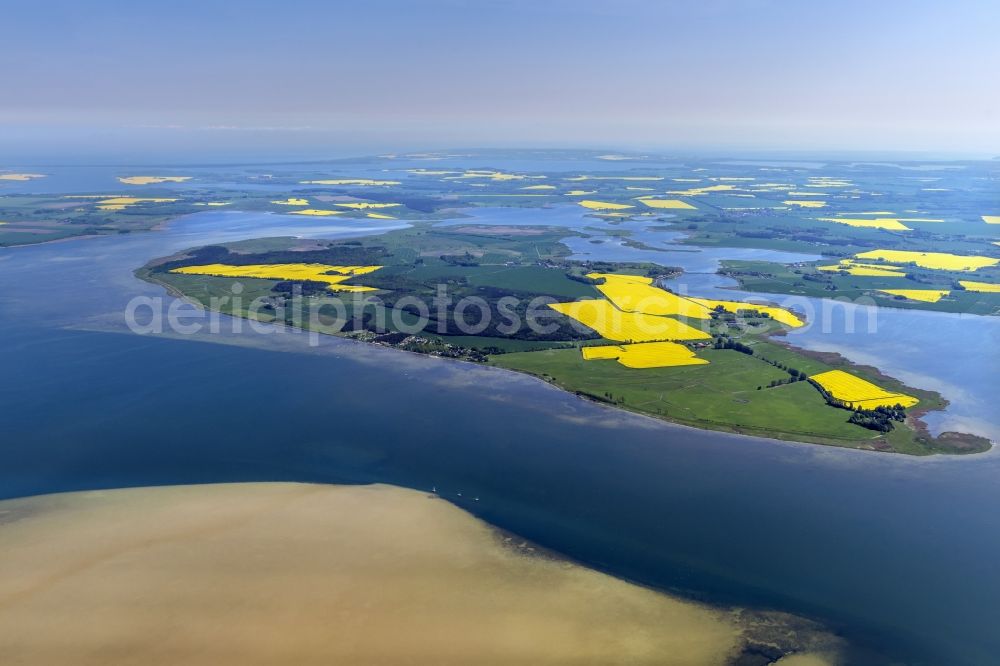 Ummanz from the bird's eye view: Landscape of the Baltic Sea coast Ummanz on the island of Ruegen in Mecklenburg-Western Pomerania