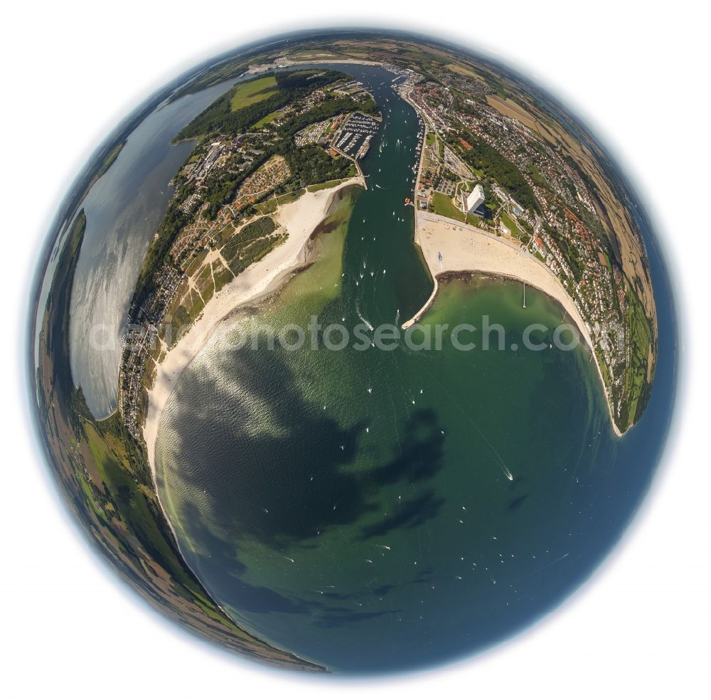 Aerial image Lübeck OT Travemünde - Fisheye - Landscape of the Baltic Sea port of Lübeck - Travemünde at the mouth of the river Trave in Lübeck Bay in the state of Schleswig-Holstein