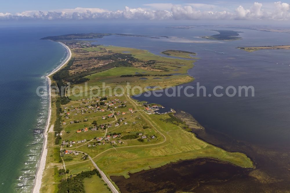 Klausdorf from above - Landscape of the Baltic Sea coast of the island at Hiddensee near Klausdorf in Mecklenburg-Western Pomerania