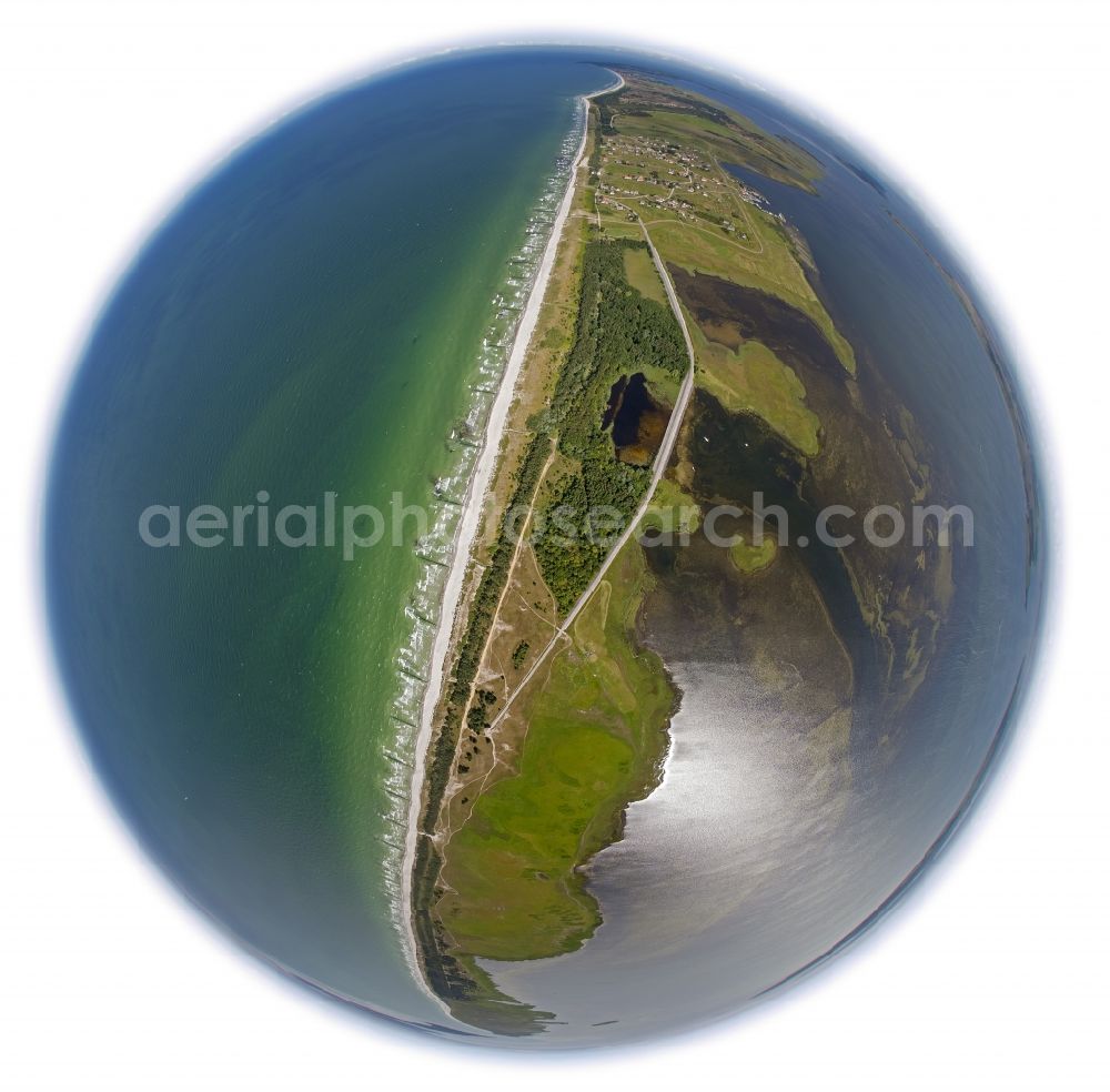 Aerial photograph Klausdorf - Fisheye- Landscape of the Baltic Sea coast of the island at Hiddensee near Klausdorf in Mecklenburg-Western Pomerania