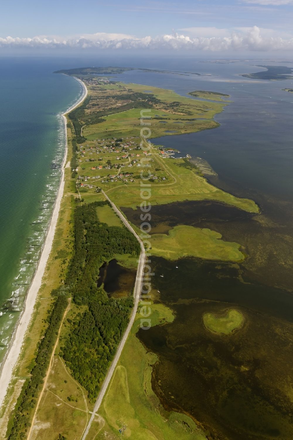 Klausdorf from the bird's eye view: Landscape of the Baltic Sea coast of the island at Hiddensee near Klausdorf in Mecklenburg-Western Pomerania