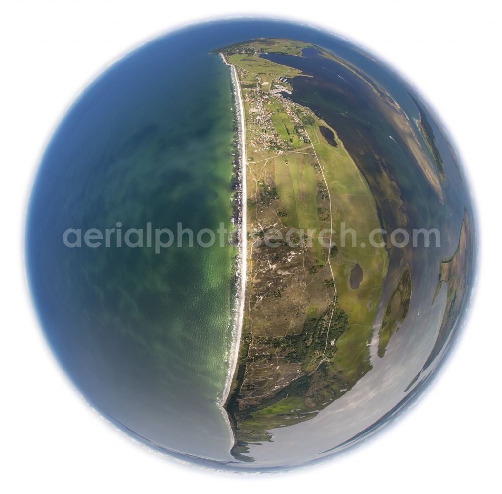 Aerial photograph Vitte - Fisheye view of Landscape at the Baltic Sea coast on the island Hiddensee at Vitte in Mecklenburg-Western Pomerania