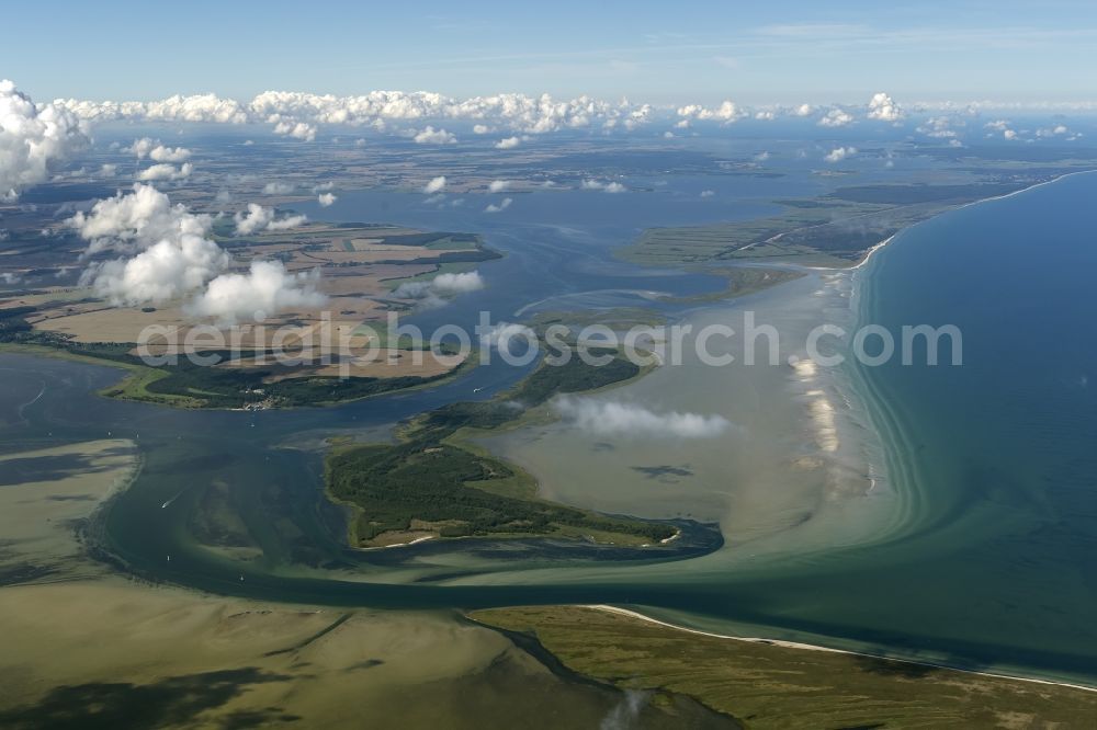 Hiddensee from above - Landscape of the Baltic Sea coast and the offshore island of Hiddensee Schaprode sizzle on the island of Rügen in Mecklenburg-Western Pomerania