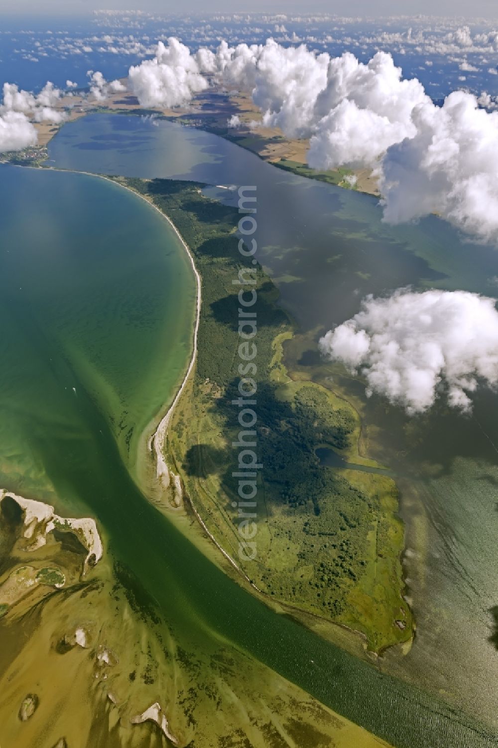 Aerial photograph Hiddensee - Landscape of the Baltic Sea coast and the offshore island of Hiddensee Schaprode sizzle on the island of Rügen in Mecklenburg-Western Pomerania