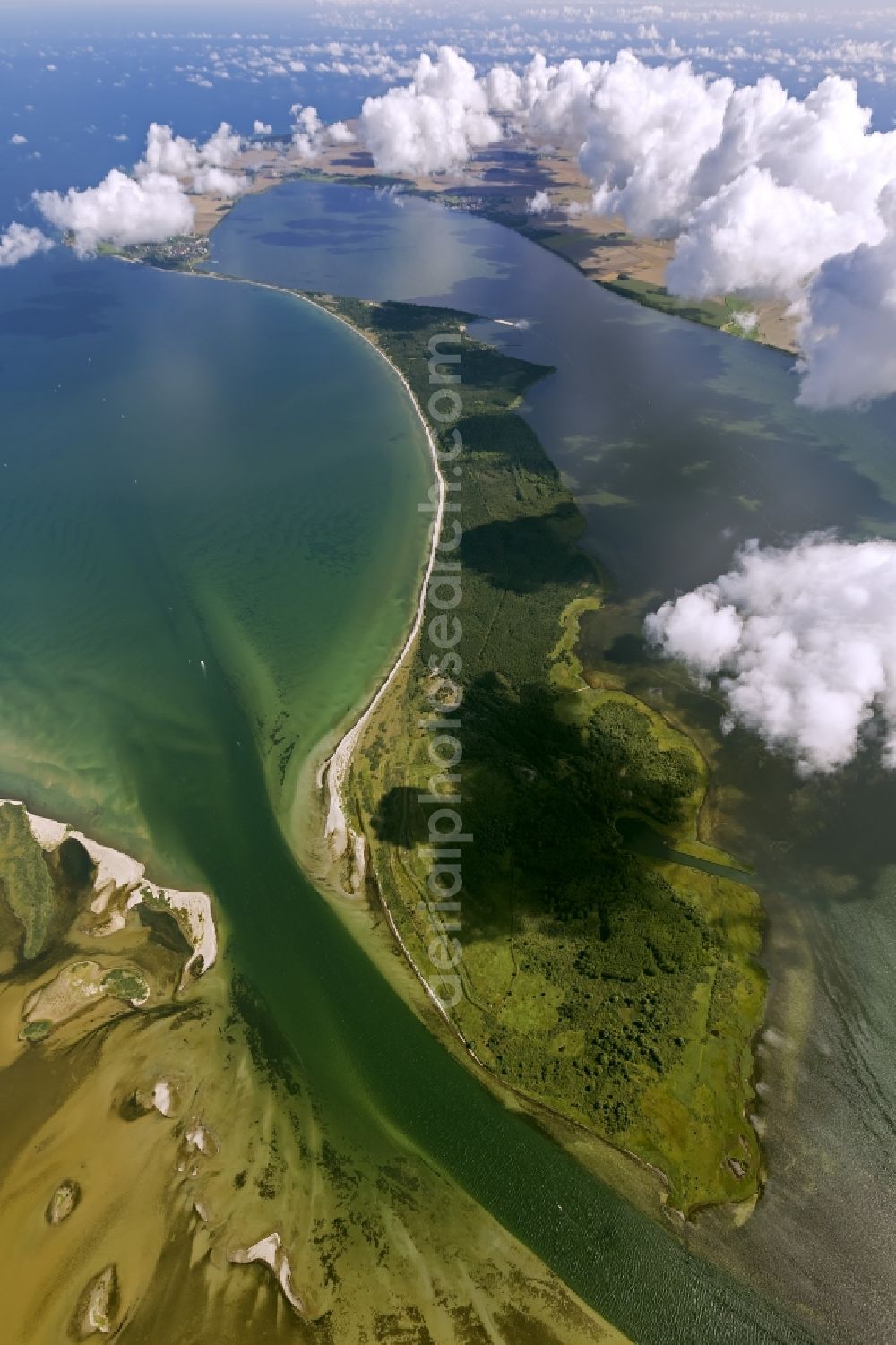 Hiddensee from above - Landscape of the Baltic Sea coast and the offshore island of Hiddensee Schaprode sizzle on the island of Rügen in Mecklenburg-Western Pomerania