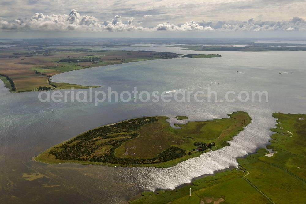 Neuendorf auf Hiddensee from above - Landscape of the Baltic Sea between the Fährinsel Baek and Hiddensee at Neuendorf in Mecklenburg-Western Pomerania