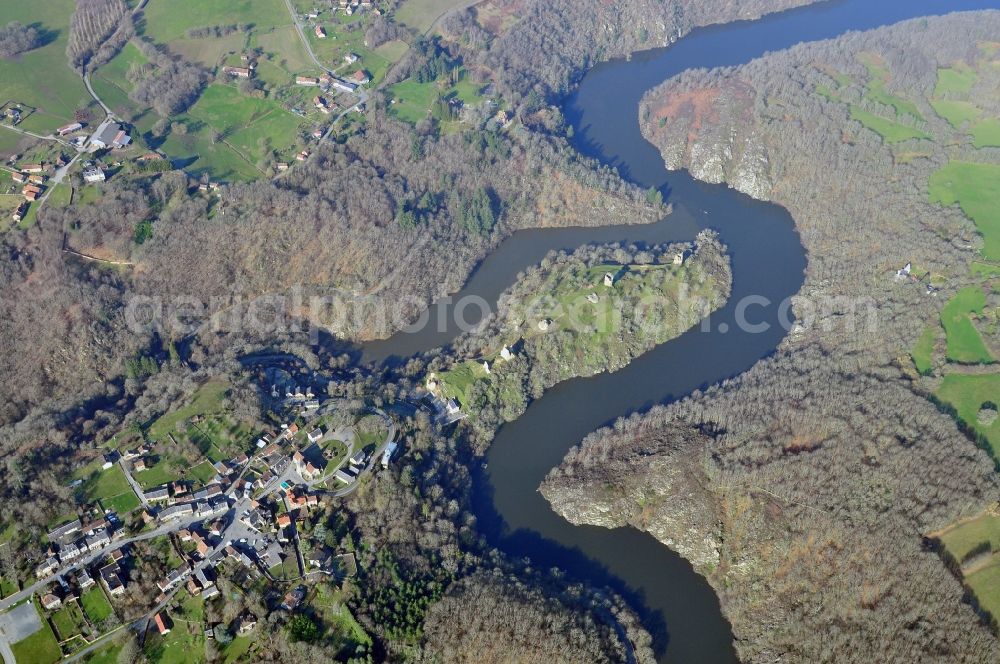 Crozant from the bird's eye view: Landscape of the ruins of Crozant province Dun-le-Palestel in France