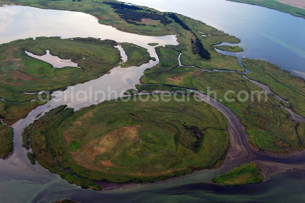 Pramort from the bird's eye view: Blick auf die Landschaft vor dem Schaproder Bodden nahe Hiddensee.