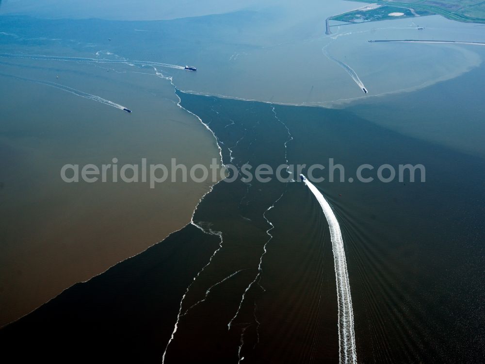 Emden from the bird's eye view: Landscape with boat traffic on the river Ems near Emden in Lower Saxony