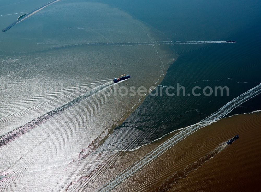 Aerial image Emden - Landscape with boat traffic on the river Ems near Emden in Lower Saxony