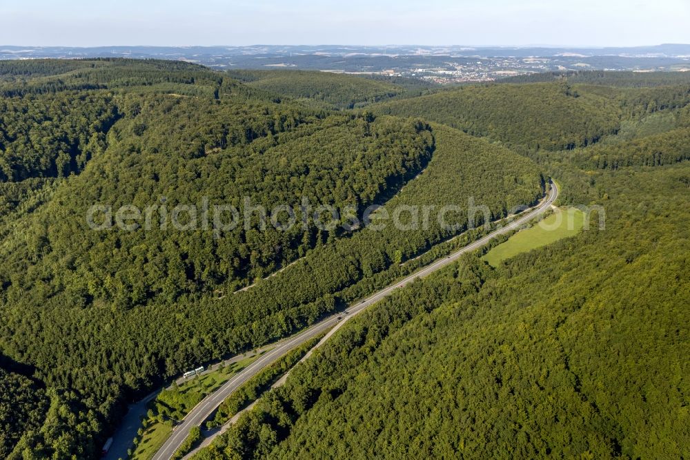 Aerial image Horn-Bad Meinberg - The Landscape of Schlänger Bach as inflow to the lip of the Teutoburg Forest in Eggegebirge in East Westphalia in the state of North Rhine-Westphalia