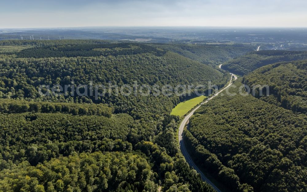 Aerial image Horn-Bad Meinberg - The Landscape of Schlänger Bach as inflow to the lip of the Teutoburg Forest in Eggegebirge in East Westphalia in the state of North Rhine-Westphalia