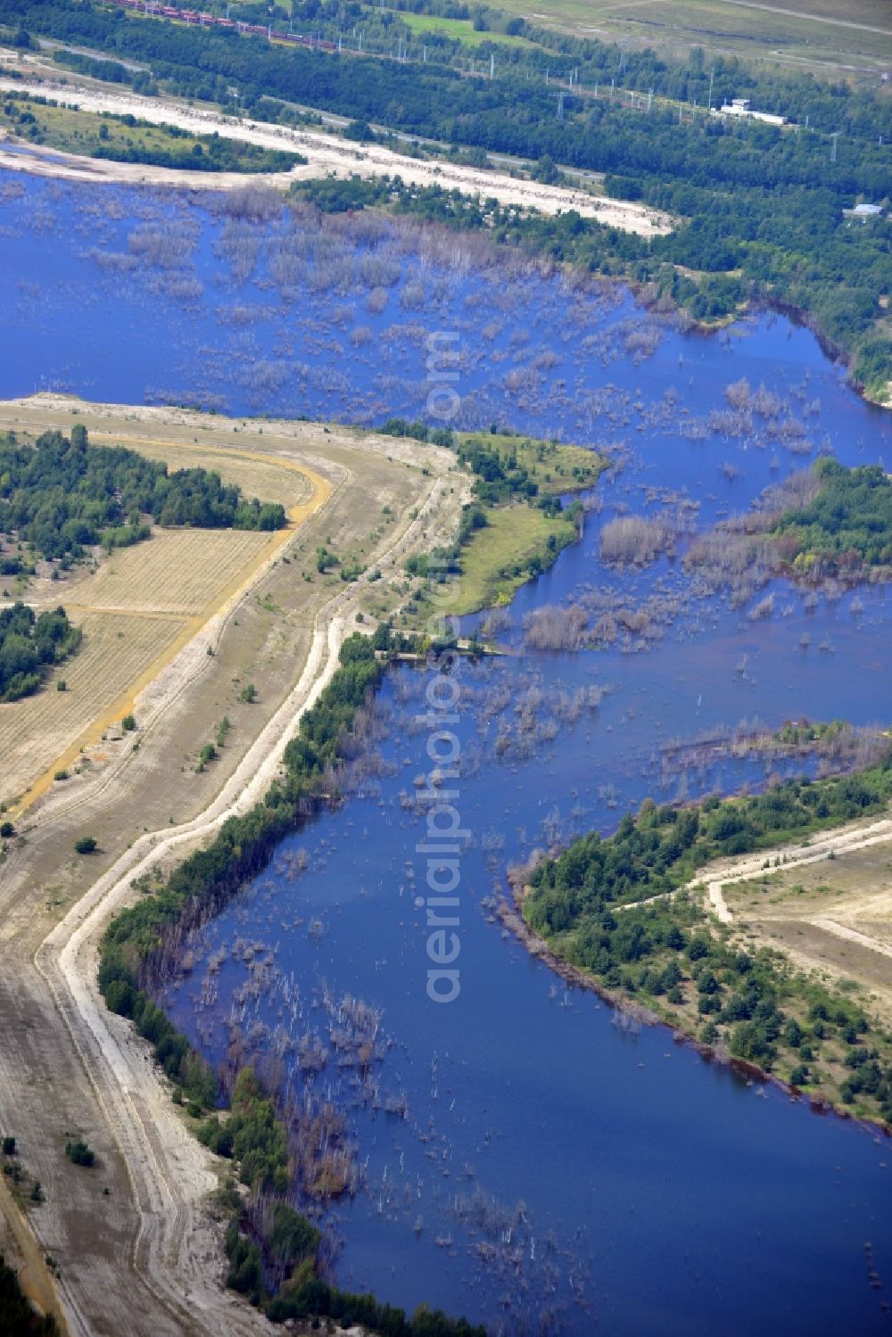 Aerial image Senftenberg - View of landscape at Sedlitzer See in Senftenberg in Brandenburg