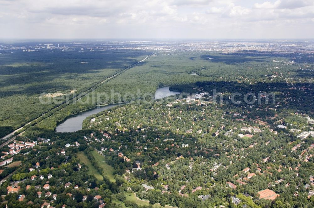 Aerial image Berlin - Landscape of the chain of lakes on Schlachtensee Grunewald in Berlin