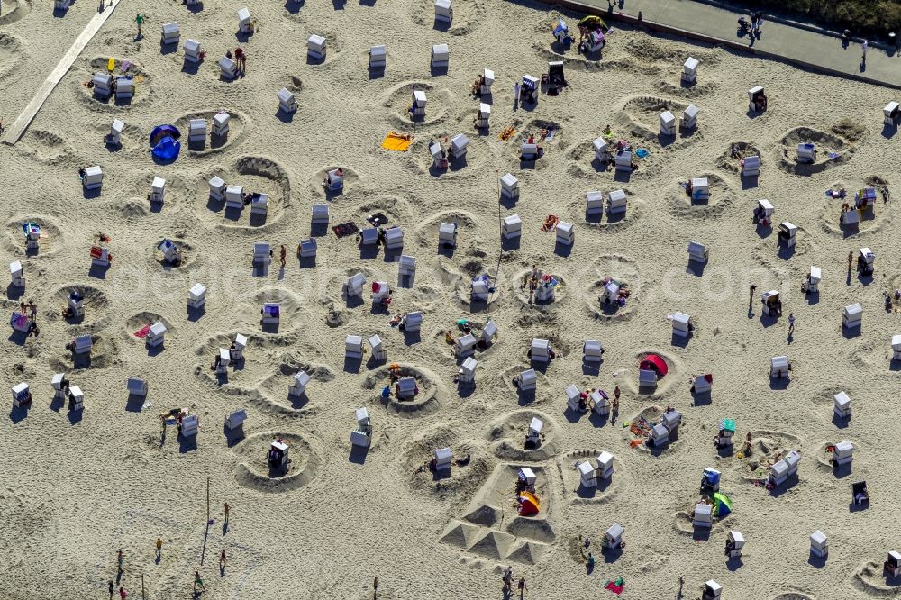 Wangerooge from the bird's eye view: Landscape of beach castles of visitors to the island Wangerooge in Lower Saxony