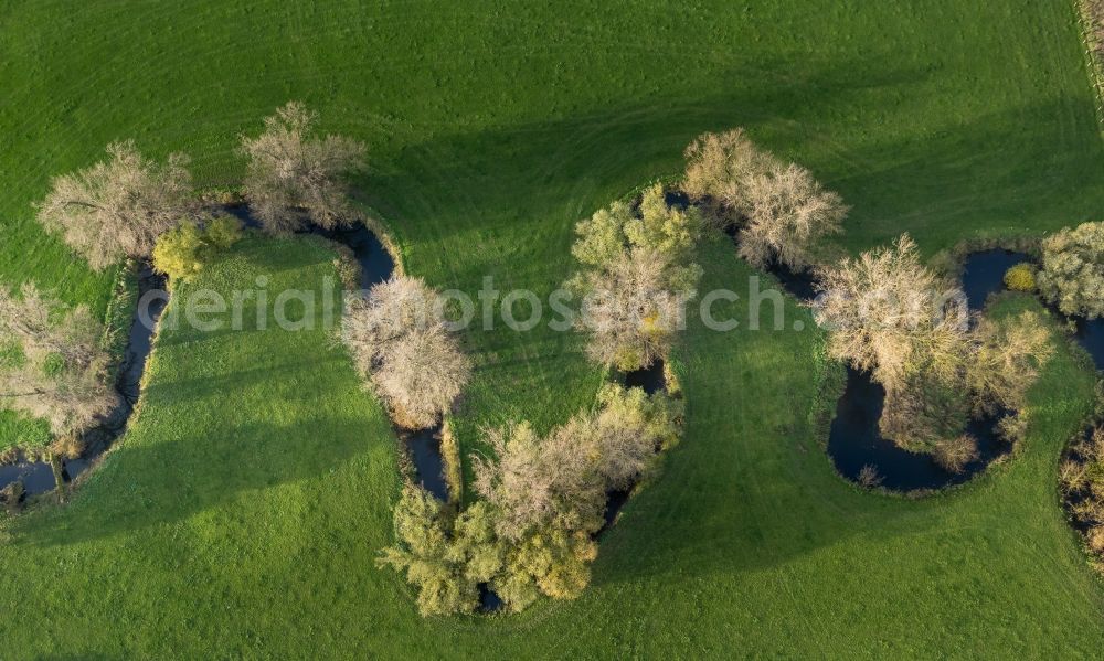 Süddinker from above - Landscape on the banks of the river-course Ahse at Süddinker in North Rhine-Westphalia