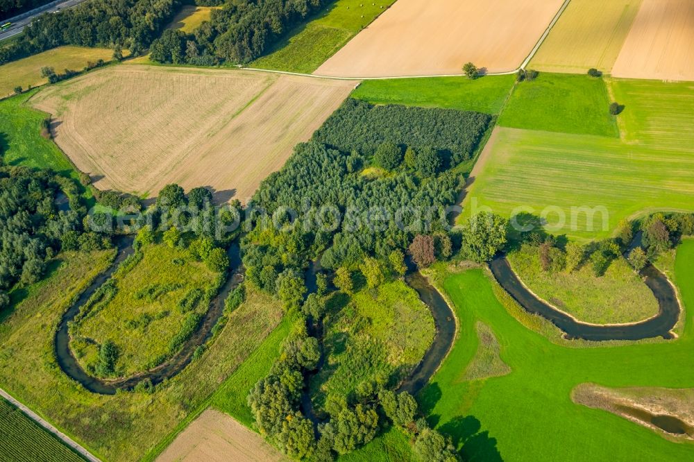 Hamm from above - Landscape on the banks of the river-course Ahse at Sueddinker in North Rhine-Westphalia