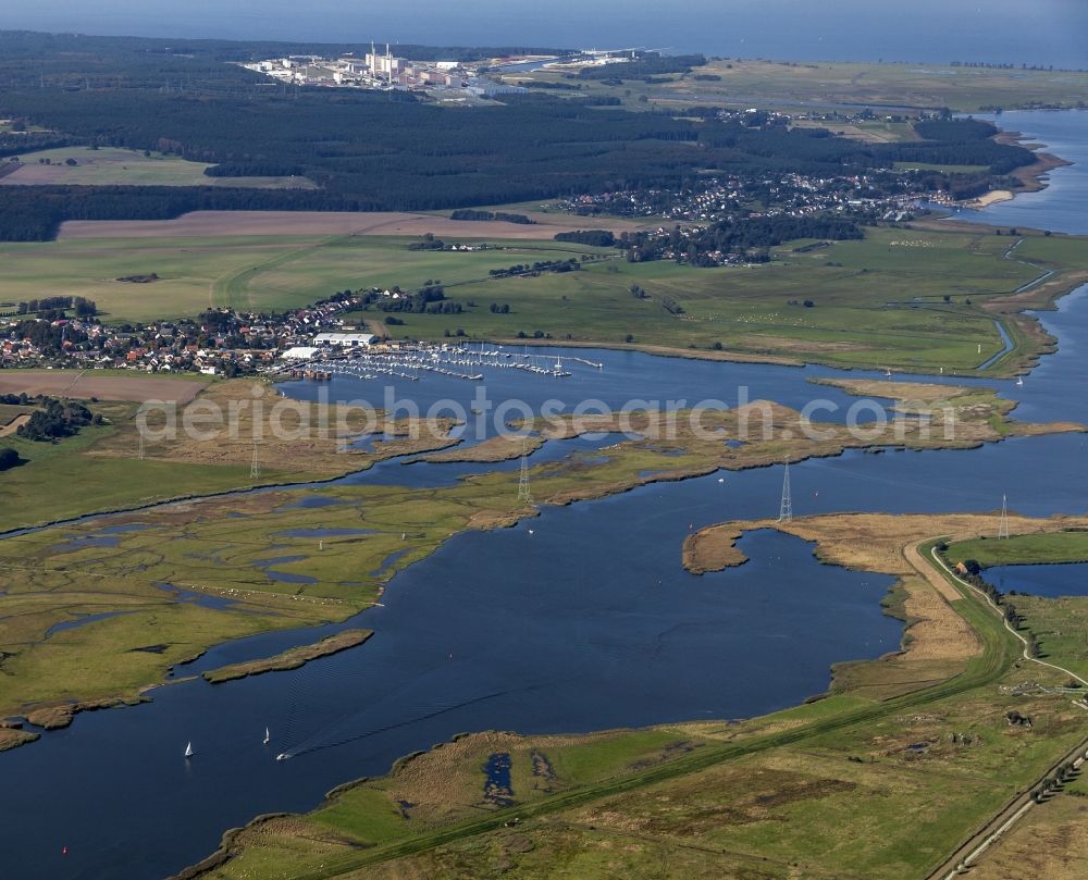 Kröslin from above - Groyne head of the of Peenestrom river course in the district Buddenhagen in Kroeslin in the state Mecklenburg - Western Pomerania