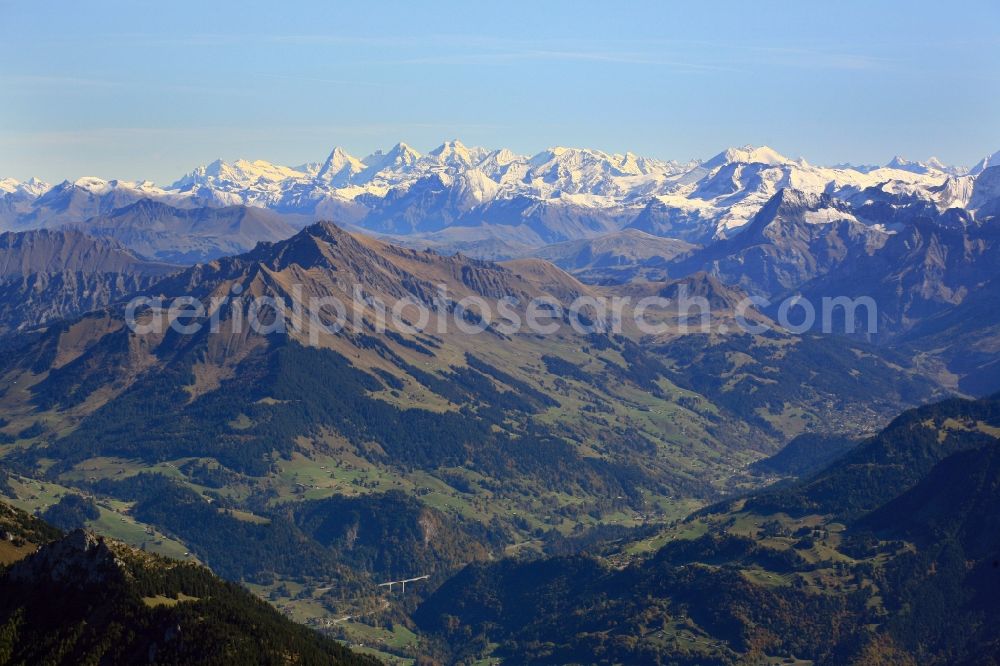 Leysin from above - Rocky and mountainous landscape in the Alps, region Aigle in Ormont-Dessous in the canton Waadt, Switzerland