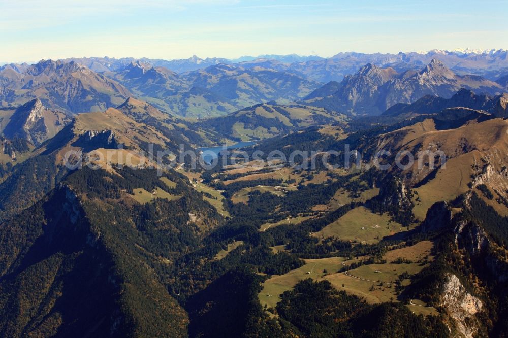 Ormont-Dessous from the bird's eye view: Rocky and mountainous landscape in the Alps, region Aigle in Ormont-Dessous in the canton Waadt, Switzerland