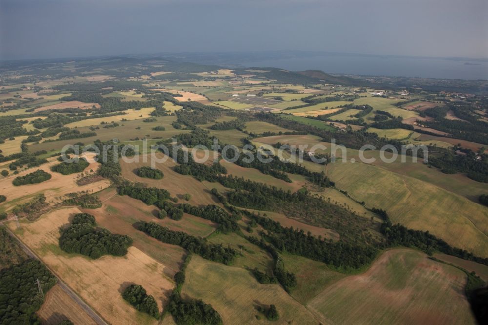 Aerial image San Lorenzo Nuovo - Landscape with forest land and cultivated fields on the northern edge of Lake Bolsena near San Lorenzo Nuovo, Lazio, in Italy