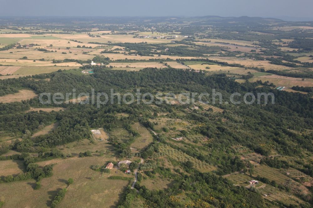 Aerial photograph Torre Alfina - Landscape with forest land and cultivated fields in Torre Alfina in Lazio in Italy